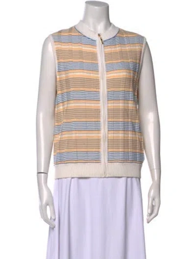Pre-owned St John Striped Open Front Sweater In Neutral