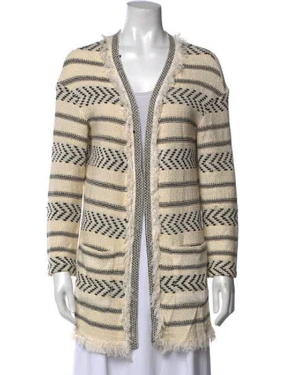 Pre-owned St John Striped Open Front Sweater In Neutral