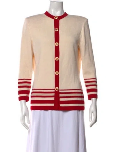 Pre-owned St John Striped Open Front Sweater In Neutral
