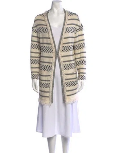 Pre-owned St John Striped Open Front Sweater In Neutrals