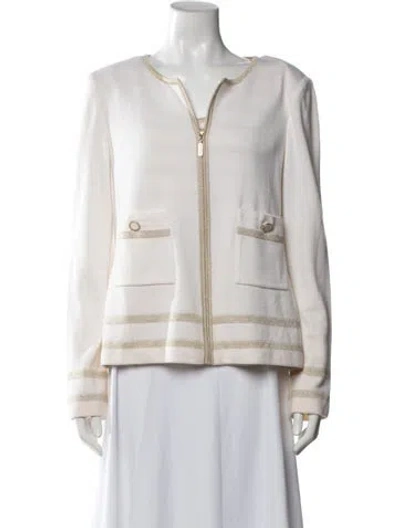 Pre-owned St John Striped Open Front Sweater In Neutrals