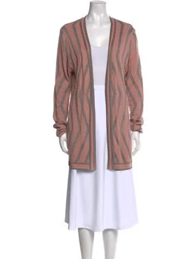 Pre-owned St John Striped Open Front Sweater In Pink