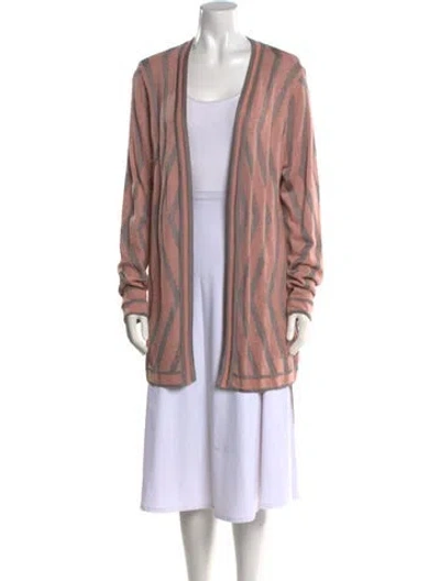 Pre-owned St John Striped Open Front Sweater In Pink