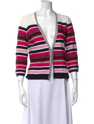 Pre-owned St John Striped Open Front Sweater In Pink