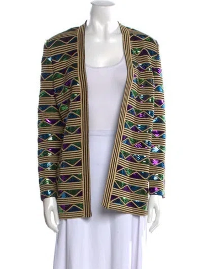 Pre-owned St John Striped Open Front Sweater In Purple