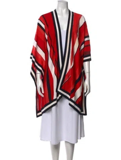 Pre-owned St John Striped Open Front Sweater In Red