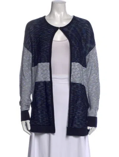 Pre-owned St John Striped Open Front Sweater W/ Tags In Blue