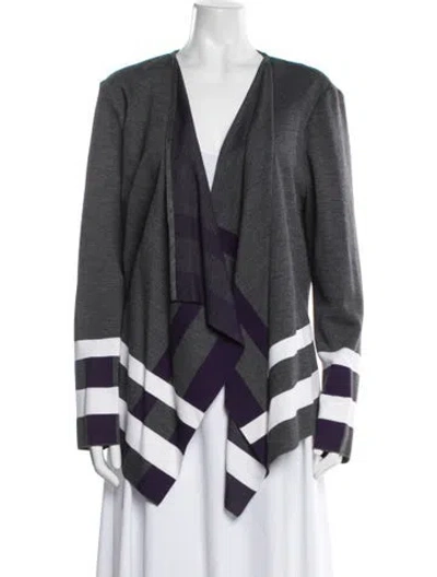 Pre-owned St John Striped Open Front Sweater W/ Tags In Grey/purple