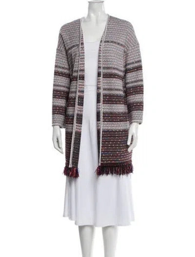 Pre-owned St John Striped Open Front Sweater In White