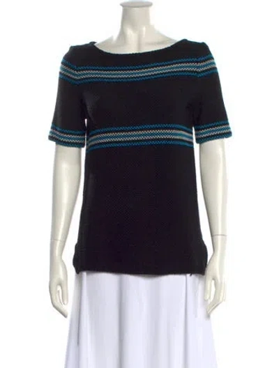 Pre-owned St John Striped Scoop Neck Sweater In Black