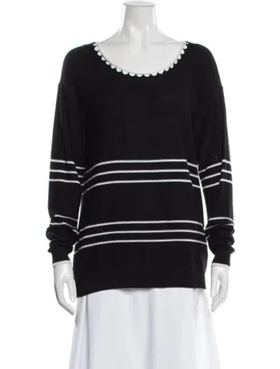 Pre-owned St John Striped Scoop Neck Sweater In Black