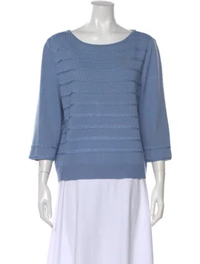 Pre-owned St John Striped Scoop Neck Sweater In Blue