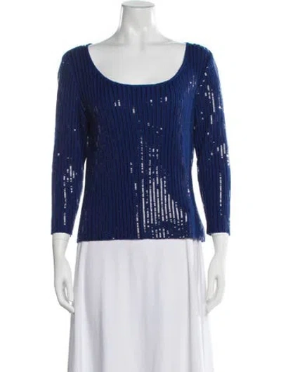 Pre-owned St John Striped Scoop Neck Sweater In Blue/white