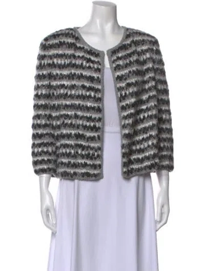 Pre-owned St John Striped Scoop Neck Sweater In Gray