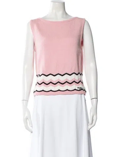 Pre-owned St John Striped Scoop Neck Sweater In Pink
