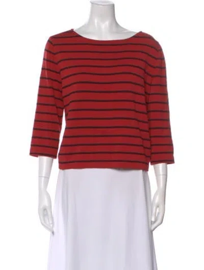 Pre-owned St John Striped Scoop Neck Sweater In Red
