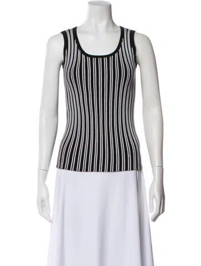 Pre-owned St John Striped Scoop Neck Top In Black