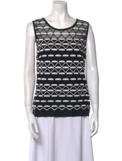 Pre-owned St John Striped Scoop Neck Top In Black
