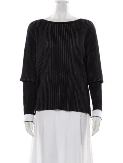 Pre-owned St John Striped Scoop Neck Top In Black