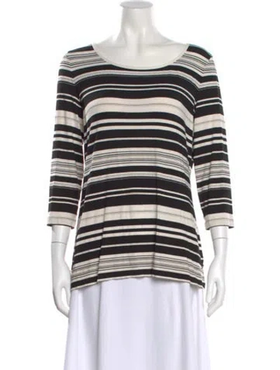 Pre-owned St John Striped Scoop Neck Top In Black