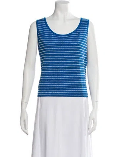 Pre-owned St John Striped Scoop Neck Top In Blue