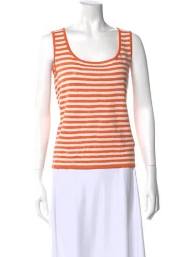 Pre-owned St John Striped Scoop Neck Top In Orange