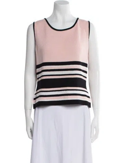 Pre-owned St John Striped Scoop Neck Top In Pink