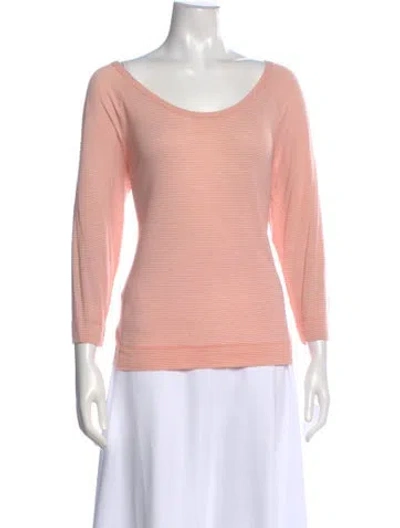 Pre-owned St John Striped Scoop Neck Top In Pink