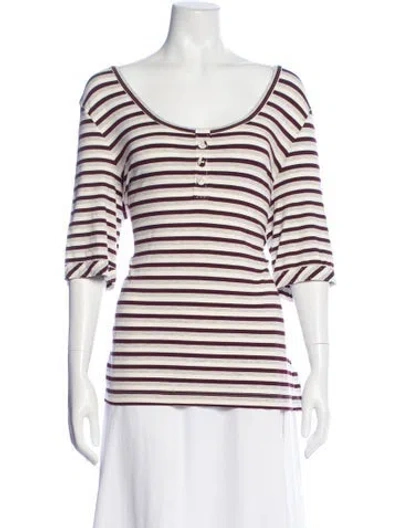 Pre-owned St John Striped Scoop Neck Top W/ Tags In Multi