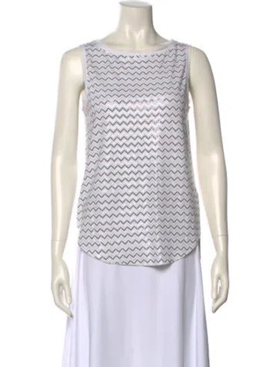 Pre-owned St John Striped Scoop Neck Top In White
