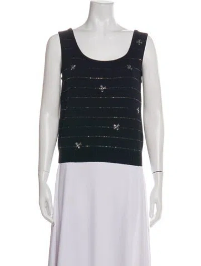 Pre-owned St John Striped Scoop Neck Top In White