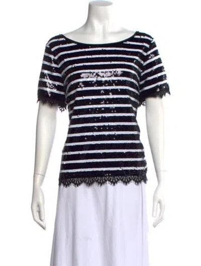 Pre-owned St John Striped Scoop Neck T-shirt In Black