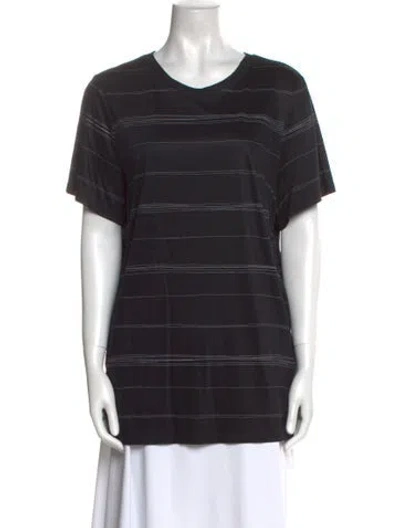 Pre-owned St John Striped Scoop Neck T-shirt In Black