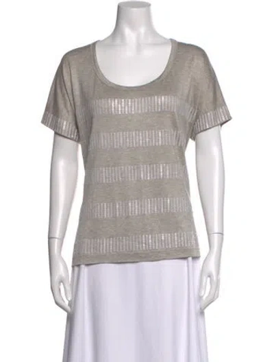 Pre-owned St John Striped Scoop Neck T-shirt In Grey
