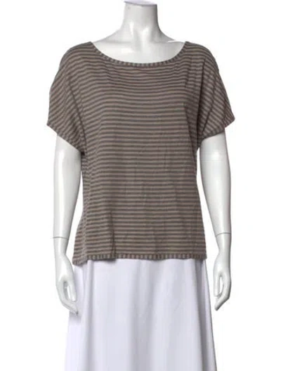 Pre-owned St John Striped Scoop Neck T-shirt In Grey/neutrals