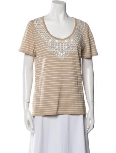 Pre-owned St John Striped Scoop Neck T-shirt In Neutral