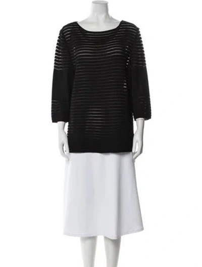 Pre-owned St John Striped Scoop Neck Tunic In Black