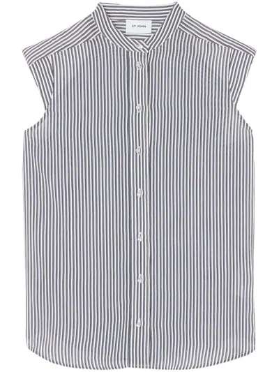 St John Striped Cap Sleeve Top In Blpt