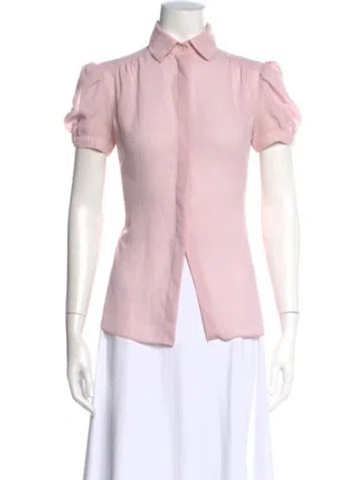 Pre-owned St John Striped Short Sleeve Blouse In Pink