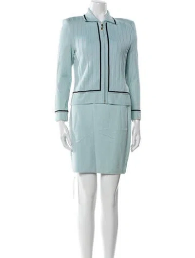 Pre-owned St John Striped Skirt Set In Blue