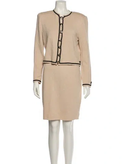 Pre-owned St John Striped Skirt Set In Neutral