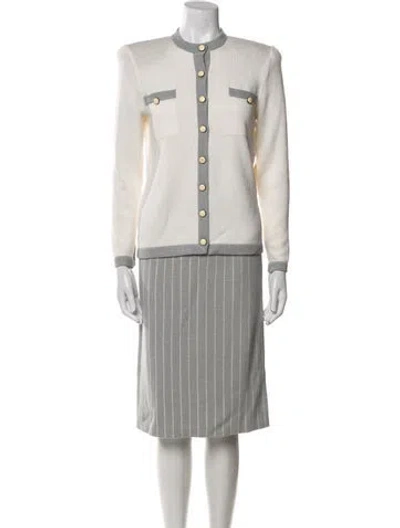 Pre-owned St John Striped Skirt Set In White