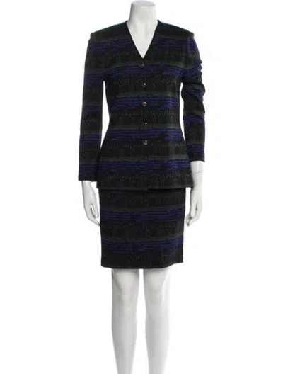 Pre-owned St John Striped Skirt Suit In Black