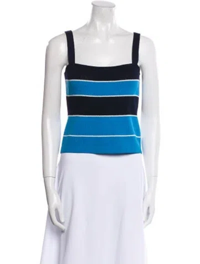 Pre-owned St John Striped Square Neckline Crop Top In Blue