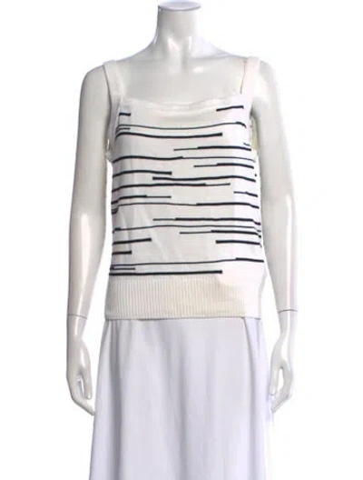 Pre-owned St John Striped Square Neckline Sweater In White