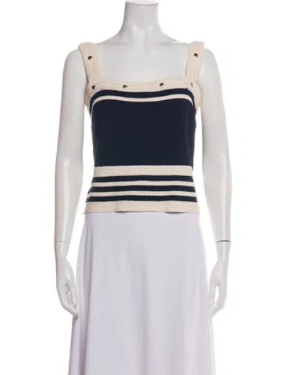 Pre-owned St John Striped Square Neckline Top In Blue