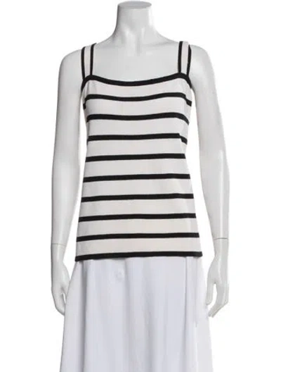 Pre-owned St John Striped Square Neckline Top In Neutral