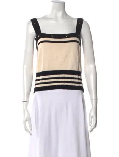 Pre-owned St John Striped Square Neckline Top In Neutral