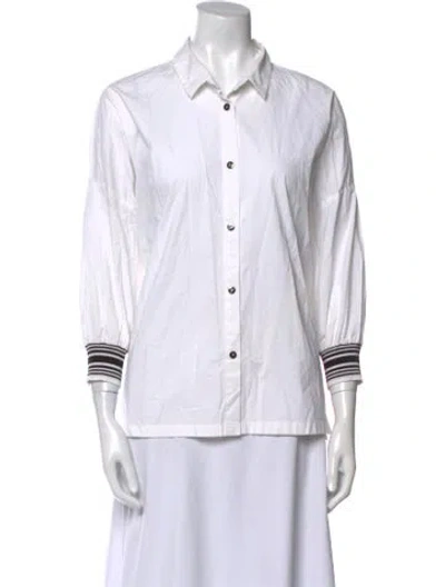 Pre-owned St John Striped Three-quarter Sleeve Button-up Top In Neutral