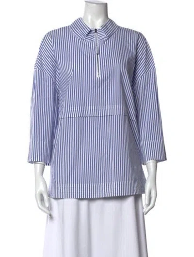Pre-owned St John Striped Three-quarter Sleeve Top In Blue